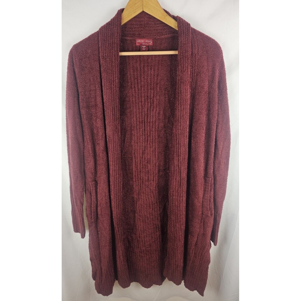 Barefoot Dreams Sz Small Petite CozyChic Lite Cardigan Long Knit Open Front Red